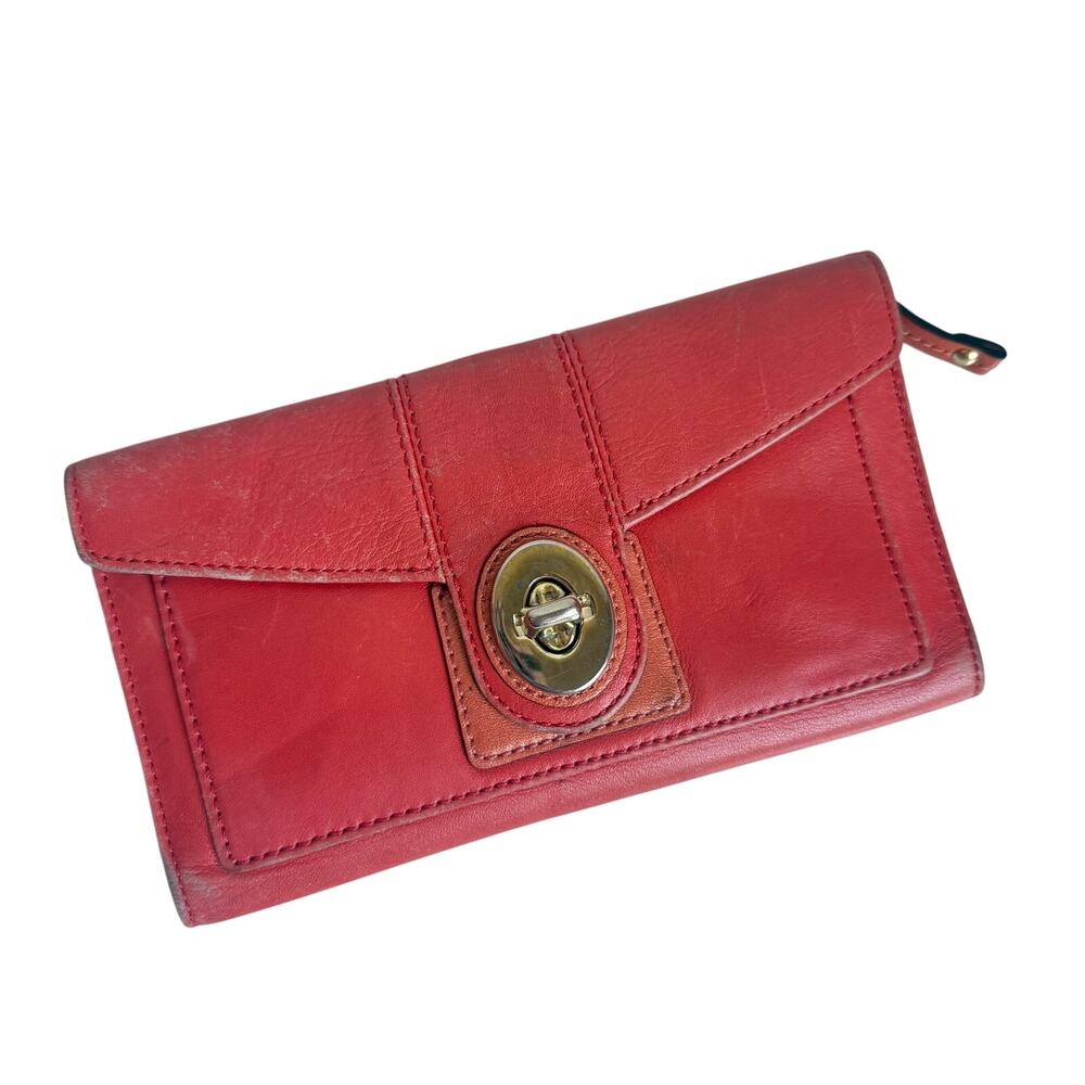 Coach 'Ashley' Turn-Lock Leather Envelope Wallet Coral Orange 7.5" x 4.5" Y2K